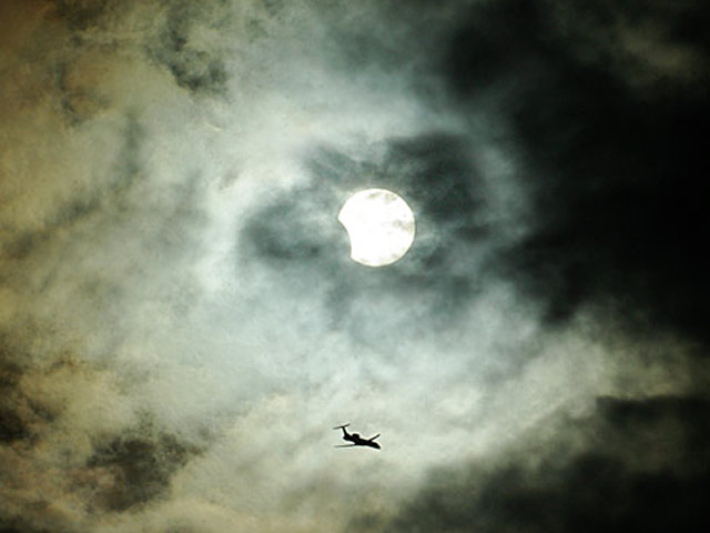 Nubes, avión, Sol, Eclipse