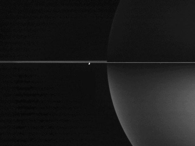 Anillos delgados polarizada alrededor de Saturno