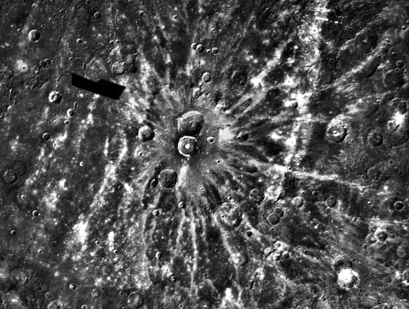 El cráter de rayos Degas sobre Mercurio