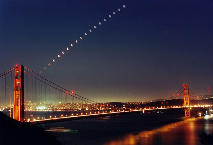 Luna oculta tras el Golden Gate