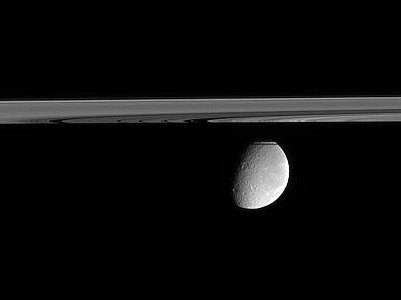 Justo por debajo del plano de los anillos de Saturno