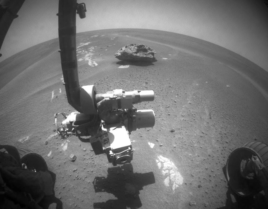 图片说明：火星上的“布洛克岛(Block Island)”岩石，版权：NASA&喷气推进实验室