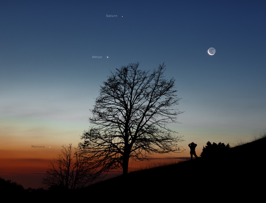 La Luna y los planetas por la mañana