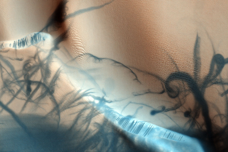 Trazas de remolinos de polvo marcianos