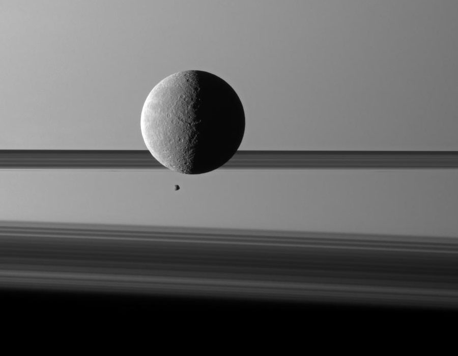 Lunas y Anillos delante de Saturno