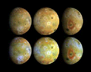 Tres vistas de Io de Júpiter